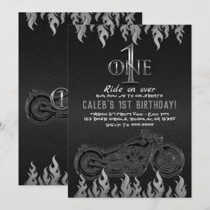 Schwarzes Leder Silbernes Motorrad 1 EINS 1. Gebur Einladung