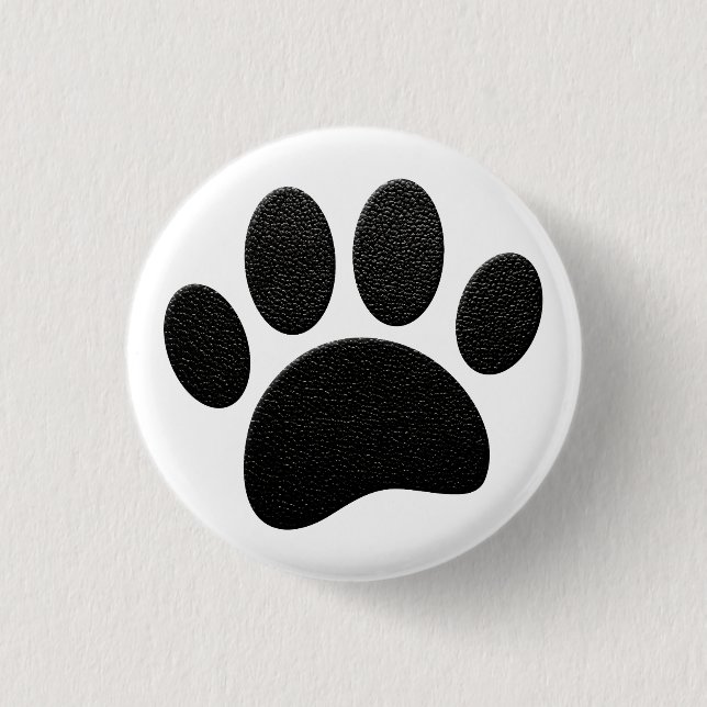 Schwarzes Leder Textur Dog Paw Print Button (Vorderseite)