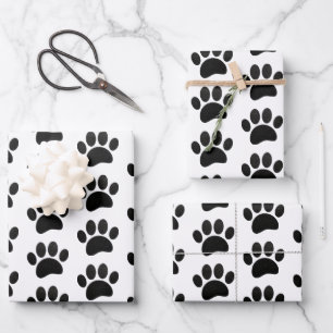Schwarzes Leder Textur Dog Paw Print Geschenkpapier Set