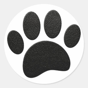 Schwarzes Leder Textur Dog Paw Print Runder Aufkleber