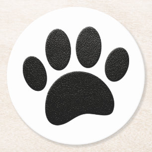 Schwarzes Leder Textur Dog Paw Print Runder Pappuntersetzer