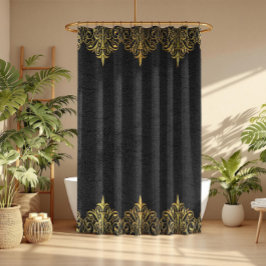 Schwarzes Leder Textur Print Gold Border Duschvorhang