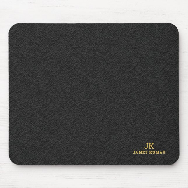 Schwarzes Leder Textur Print Monogram Maus Pad Mousepad (Vorne)