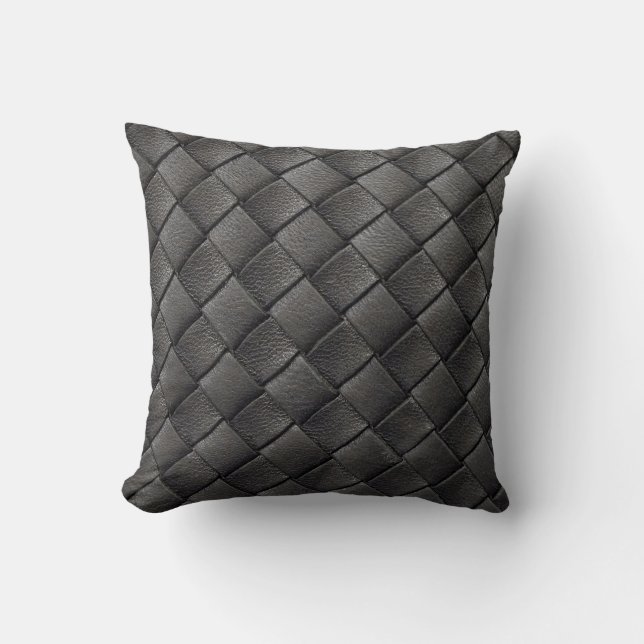 Schwarzes Leder: Vintage Textur Kissen (Vorderseite)