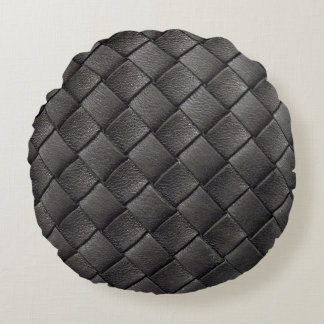 Schwarzes Leder: Vintage Textur Rundes Kissen