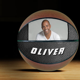 Schwarzes Lederdruck-Name-Foto Basketball