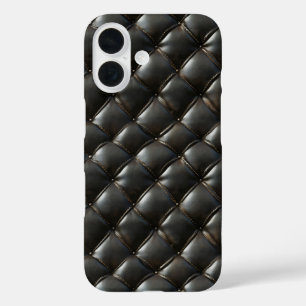 Schwarzes Ledergequilt iPhone 16 Hülle