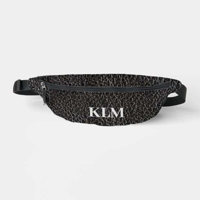 Schwarzes Lederlook monogramm Bauchtasche (Vorderseite)