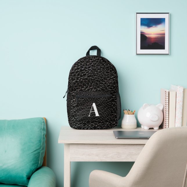 Schwarzes Lederlook monogramm Bedruckter Rucksack (InSitu)