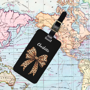 Schwarzes Leopard-Printbogenskript Gepäckanhänger