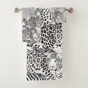Schwarzes Leopard-Tiger-Muster Badhandtuch Set
