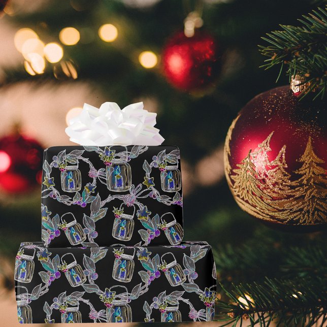 Schwarzes Licht Neon Weihnachtslattern Muster Geschenkpapier (Von Creator hochgeladen)
