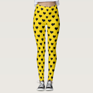 Schwarzes Liebe Herz auf gelbem Hintergrund Leggings