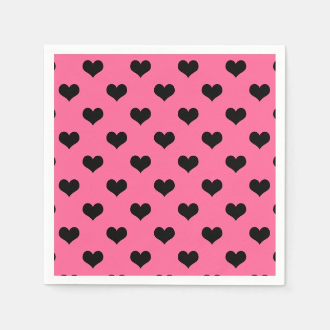 Schwarzes Liebe Herz auf rosa Hintergrund Serviette (Vorderseite)
