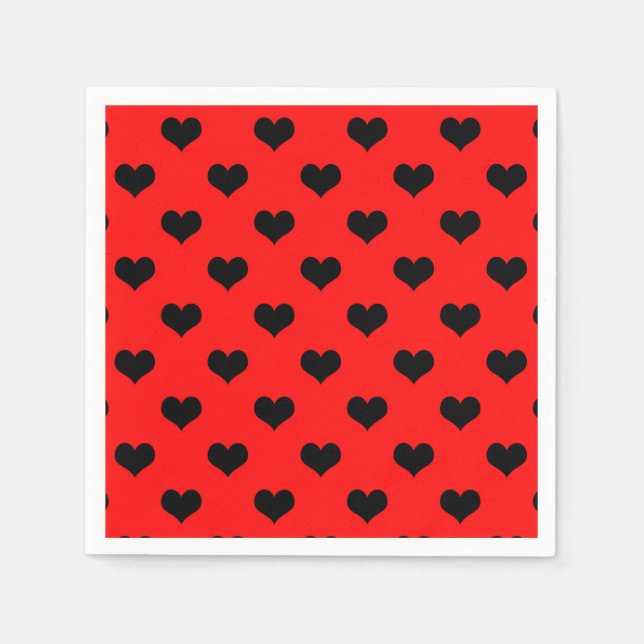 Schwarzes Liebe Herz auf rotem Hintergrund Serviette (Vorderseite)