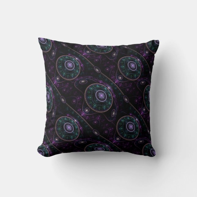 Schwarzes Lila Aquamarin Glow Magic Sphere Pattern Kissen (Vorderseite)