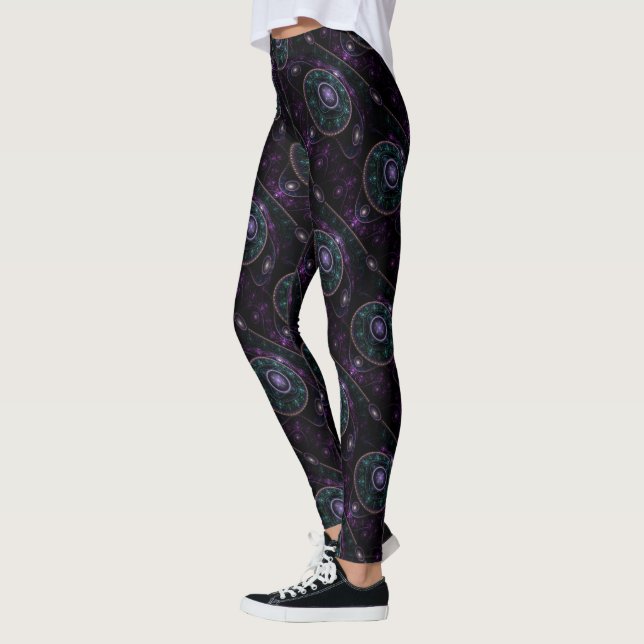 Schwarzes Lila Aquamarin Glow Magic Sphere Pattern Leggings (Links)