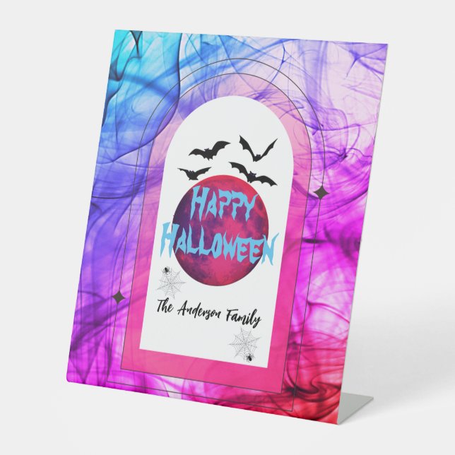 Schwarzes Lila Fledermäusen Spider Modernes Happy  Sockelschild (Vorderseite)