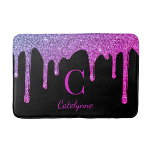 Schwarzes Lila Hot-Pink-Drift-Glitzer Monogramm Badematte