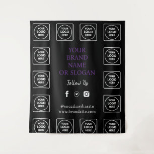 Schwarzes lila Logo Social Media Wand Branding Wandteppich