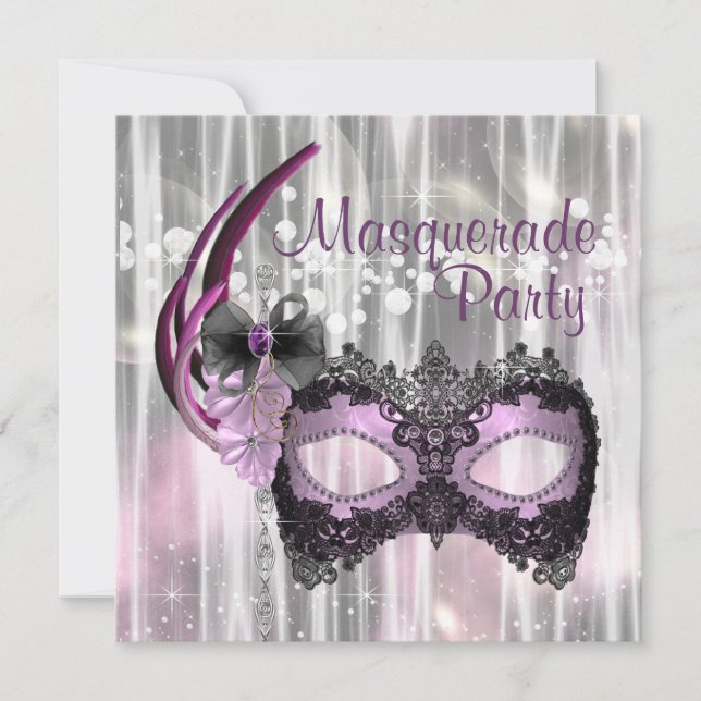 Schwarzes Lila Masquerade-Party Einladung (Vorderseite)
