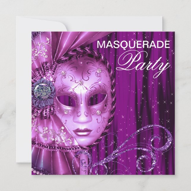 Schwarzes Lila Masquerade-Party Einladung (Vorderseite)