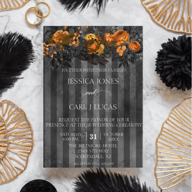 Schwarzes Lila Orangefarbenes BlumenHalloween Einladung (Von Creator hochgeladen)