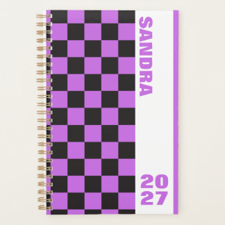 Schwarzes lila Retro-Schachbrettmuster mit individ Planer