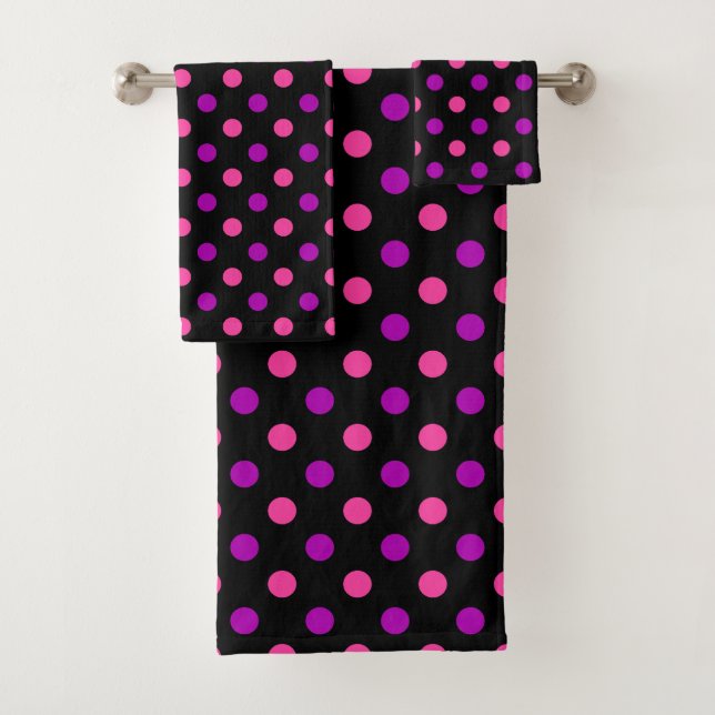 Schwarzes Lila Rosa Punkte-Muster  Badhandtuch Set (Insitu)
