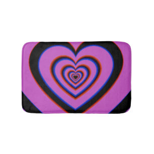 Schwarzes Lila Trippy-Hypnotic-Herz-Liebe-Muster Badematte