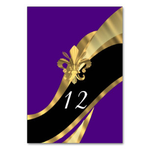Schwarzes Lila und gold Fleur de Lys Tischnummer
