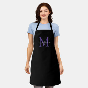 Schwarzes Lila Violett Monogramm Mädchenweibchen-S Schürze