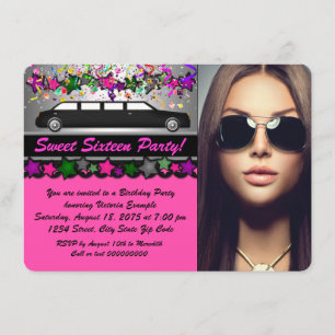 Schwarzes Limo Knallrosa Schwarzes Foto Sweet 16 P Einladung
