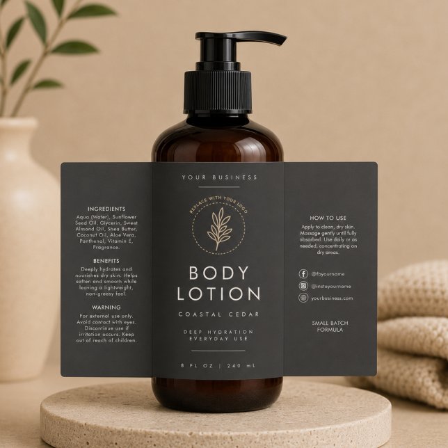Schwarzes Logo 8oz Lotionflaschen-Etikett (Von Creator hochgeladen)