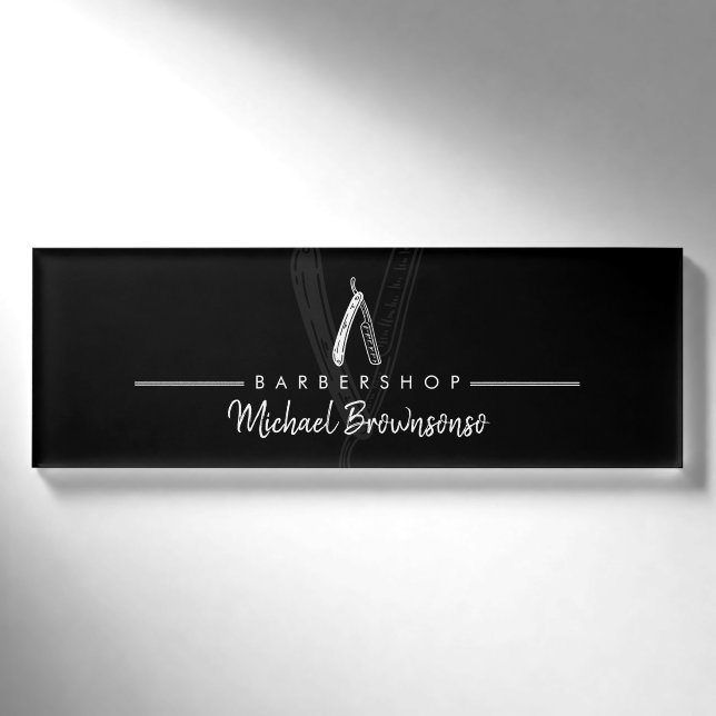 schwarzes Logo einfache Haarschneidemaschine Frise Namenschild (Vorderseite)