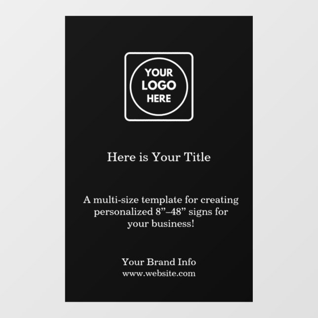 Schwarzes Logo | Minimal Stylish Business Brand Fensteraufkleber (Blatt)