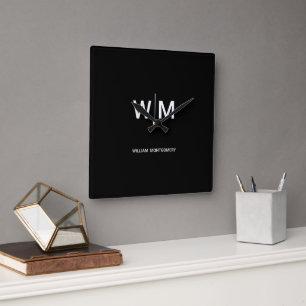 Schwarzes Logo   Unternehmen Quadratische Wanduhr