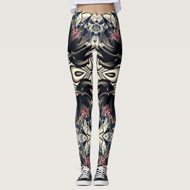 Schwarzes Lotus Leggings (Vorderseite)