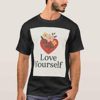 Schwarzes Love Yourself-T-Shirt mit Herz- und Fl-M T-Shirt
