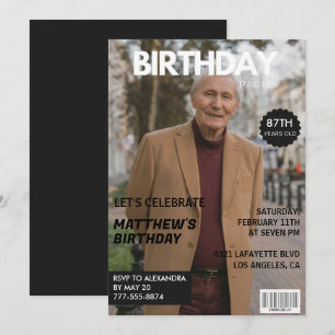 Schwarzes lustiges Magazin-Coverfoto 87. Geburtsta Einladung