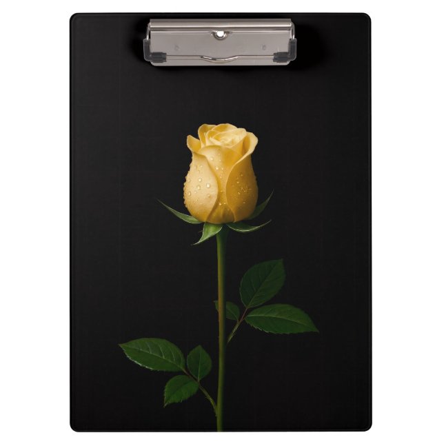 Schwarzes Luxe-Clipboard 4 mit sonnengelber Rose Klemmbrett (Vorderseite)