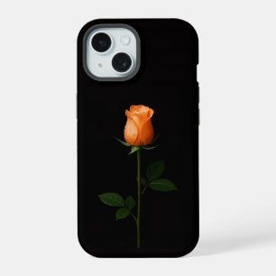 Schwarzes Luxe iPhone 15 Case, Sunset Orange Rose Hülle
