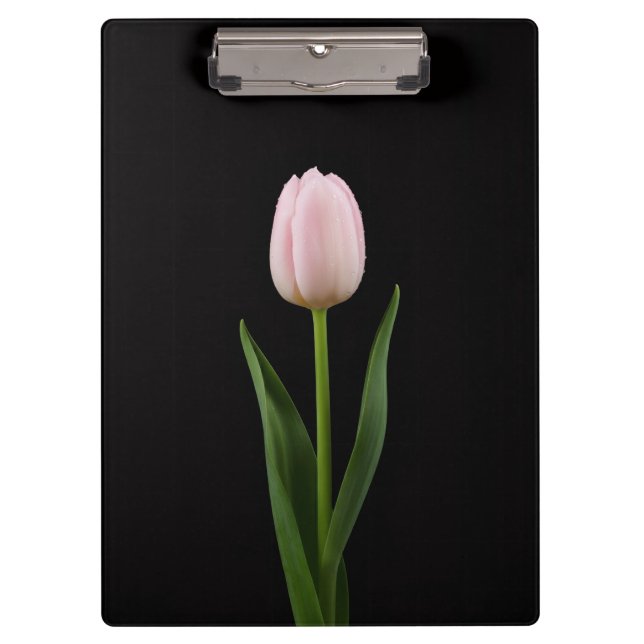 Schwarzes Luxus-Clipboard 4 mit rosa Tulpe Klemmbrett (Vorderseite)