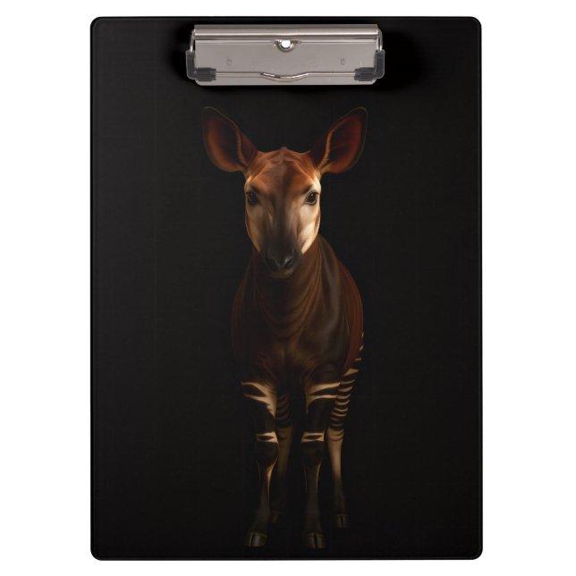 Schwarzes Luxus-Clipboard 4, Okapi im Wald Klemmbrett (Vorderseite)