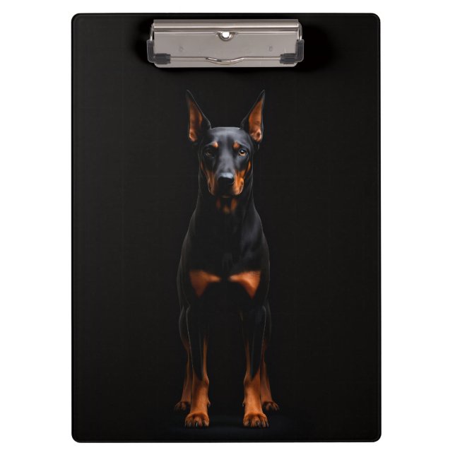 Schwarzes Luxus-Clipboard mit bewachendem Doberman Klemmbrett (Vorderseite)