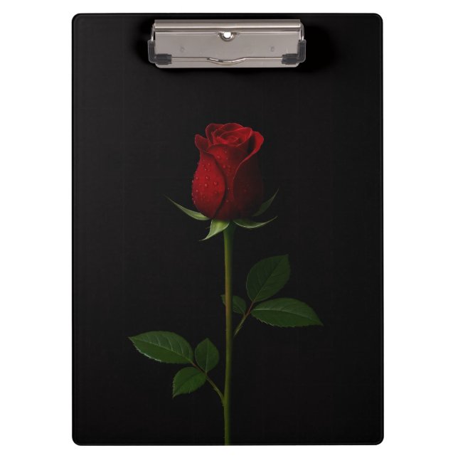 Schwarzes Luxus-Clipboard mit samtiger roter Rose Klemmbrett (Vorderseite)