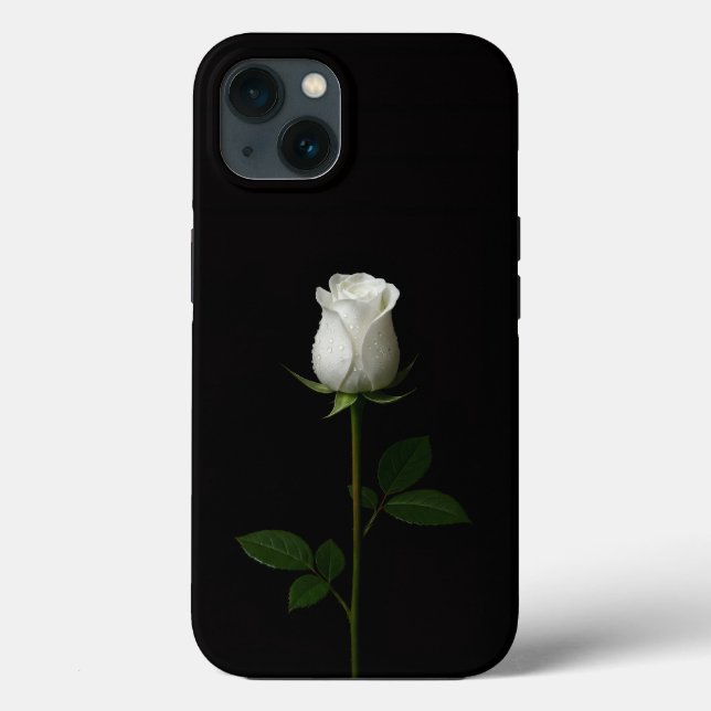 Schwarzes Luxus-iPhone 13 mit weißer Rose Case-Mate iPhone Hülle (Rückseite)