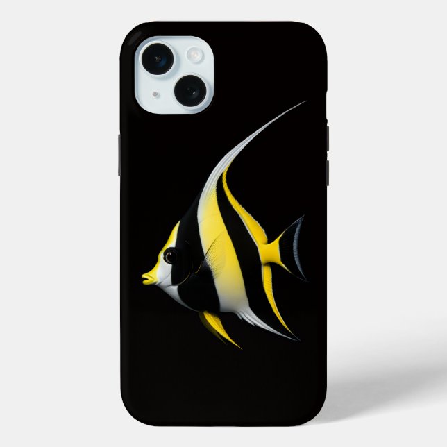 Schwarzes Luxus-iPhone 15 Plus mit Moorish Idol Case-Mate iPhone Hülle (Rückseite)