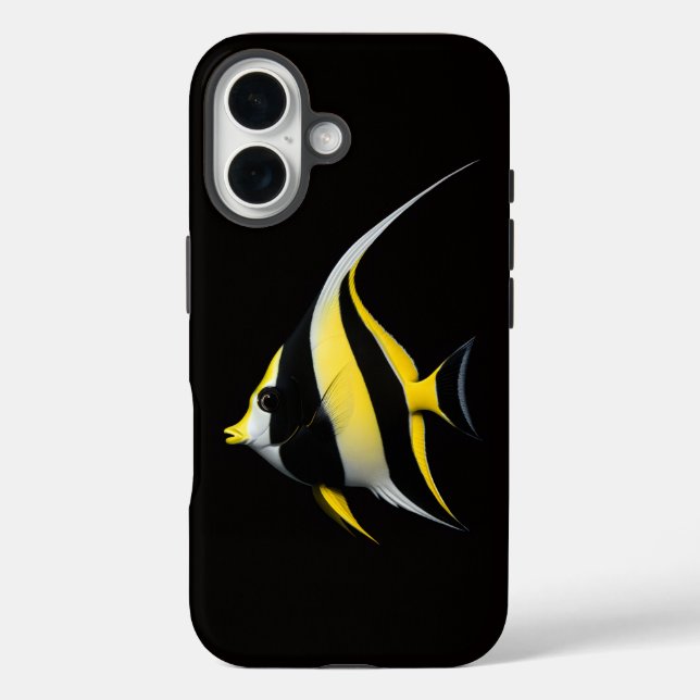 Schwarzes Luxus-iPhone 16 Case-Mate mit Falterfisc iPhone Hülle (Rückseite)