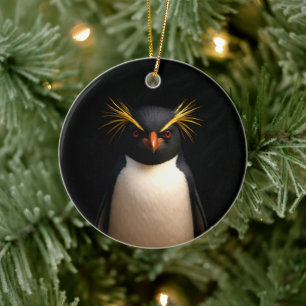Schwarzes Luxus-Ornament mit Rockhopper-Pinguin Keramik Ornament